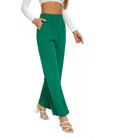 Women Suit Pants Wide Leg Pants High Elastic Waisted in The Back Business Work Trousers Long Straight Dark Green $22.13 Pants