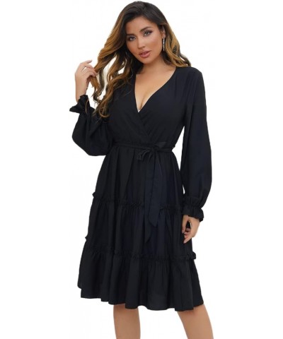 Women's V Neck Ruffle Sleeve Dress Twist Front Casual Cocktail Elegant Work Split Midi Bodycon Black4 $18.38 Dresses