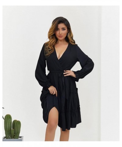 Women's V Neck Ruffle Sleeve Dress Twist Front Casual Cocktail Elegant Work Split Midi Bodycon Black4 $18.38 Dresses