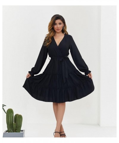 Women's V Neck Ruffle Sleeve Dress Twist Front Casual Cocktail Elegant Work Split Midi Bodycon Black4 $18.38 Dresses