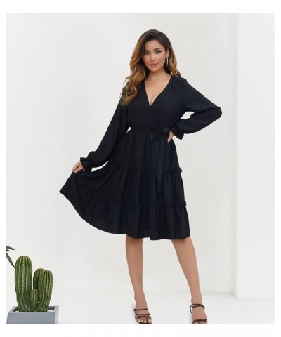 Women's V Neck Ruffle Sleeve Dress Twist Front Casual Cocktail Elegant Work Split Midi Bodycon Black4 $18.38 Dresses