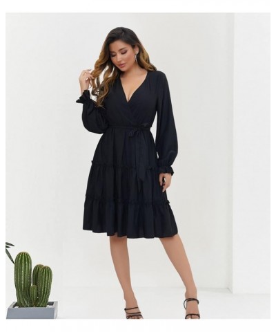 Women's V Neck Ruffle Sleeve Dress Twist Front Casual Cocktail Elegant Work Split Midi Bodycon Black4 $18.38 Dresses