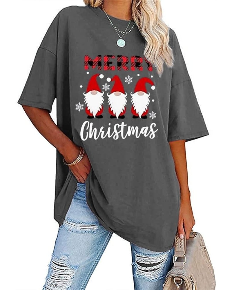 Funny Christmas Shirts Tops for Women Oversized Short Sleeve T-Shirt Casual Loose Xmas Graphic Tee C-santa Claus-dark Grey $1...