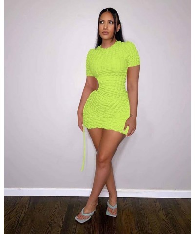 Women’s Stacked Mini Dress Sexy Waist Hollow Out Drawstring Dress Long Sleeve Bodycon Cut Out Short Dress B-lime Green $20.27...