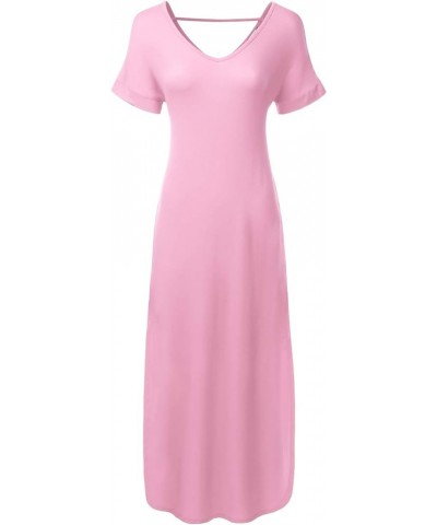 Women's Short Sleeve Loose Split Long Maxi Dress with Pockets (XS-XXL) Dbd003_mauve $10.75 Dresses