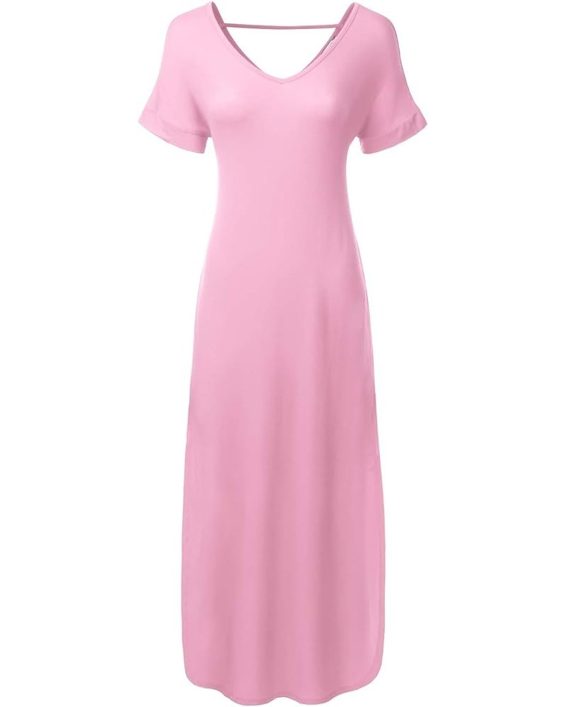 Women's Short Sleeve Loose Split Long Maxi Dress with Pockets (XS-XXL) Dbd003_mauve $10.75 Dresses