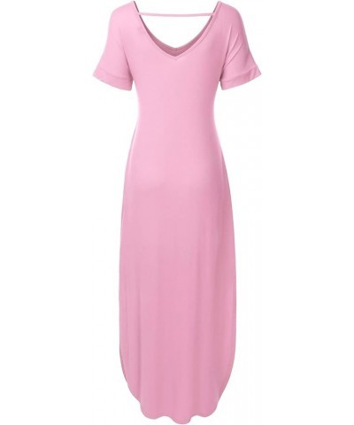 Women's Short Sleeve Loose Split Long Maxi Dress with Pockets (XS-XXL) Dbd003_mauve $10.75 Dresses