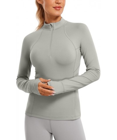 Womens Half Zip Long Sleeve Pullover Shirts Slim Fit Workout Yoga Athletic Tops with Thumbholes Rock Grey $16.81 Activewear