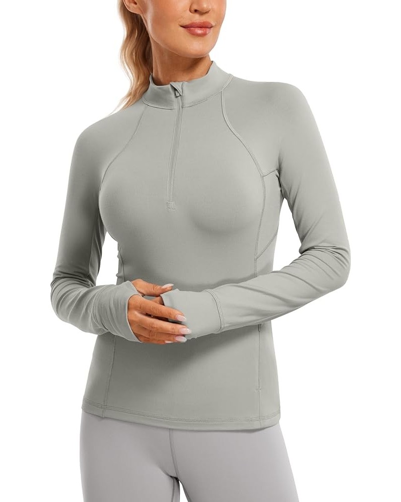 Womens Half Zip Long Sleeve Pullover Shirts Slim Fit Workout Yoga Athletic Tops with Thumbholes Rock Grey $16.81 Activewear