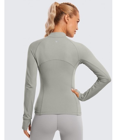 Womens Half Zip Long Sleeve Pullover Shirts Slim Fit Workout Yoga Athletic Tops with Thumbholes Rock Grey $16.81 Activewear