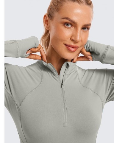 Womens Half Zip Long Sleeve Pullover Shirts Slim Fit Workout Yoga Athletic Tops with Thumbholes Rock Grey $16.81 Activewear