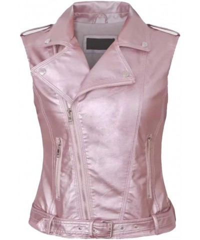 Women PU Leather Vest Motorcycle Biker Jacket Bright Pink $24.71 Coats