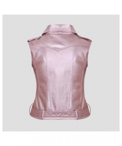 Women PU Leather Vest Motorcycle Biker Jacket Bright Pink $24.71 Coats