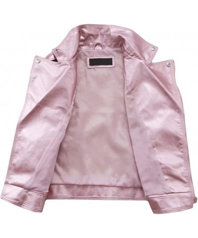 Women PU Leather Vest Motorcycle Biker Jacket Bright Pink $24.71 Coats