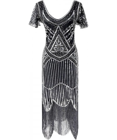 Vintage Women's Flapper Dresses 1920s Sequin Beaded Fringed Great Gatsby Dress Black&silver $30.03 Dresses