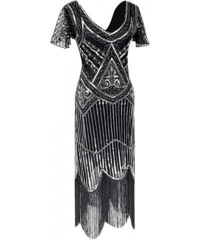 Vintage Women's Flapper Dresses 1920s Sequin Beaded Fringed Great Gatsby Dress Black&silver $30.03 Dresses