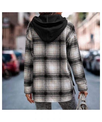 Womens Patchwork Hoodie Drawstring Long Sleeve Split Hem Plaid Patchwork Hooded Sweatshirts for Daily Work Black $13.83 Hoodi...