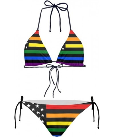 Bikini Triangle Sets for Women 2 Piece Swimsuit Halter String Swimwear Bathing Suit Rainbow Usa Flag $13.33 Swimsuits