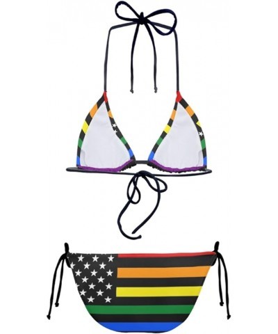 Bikini Triangle Sets for Women 2 Piece Swimsuit Halter String Swimwear Bathing Suit Rainbow Usa Flag $13.33 Swimsuits