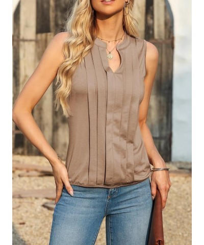 Sleeveless Shirts for Womens Fashion 2024 Basic Tank Tops Pleated Drape Dressy Tops Summer Clothes Teacher Outfits Khaki $10....