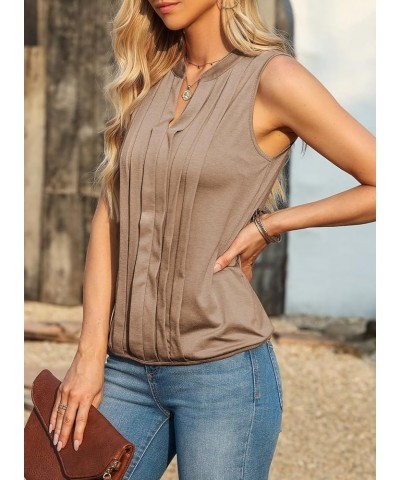 Sleeveless Shirts for Womens Fashion 2024 Basic Tank Tops Pleated Drape Dressy Tops Summer Clothes Teacher Outfits Khaki $10....