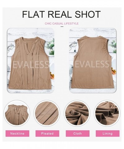 Sleeveless Shirts for Womens Fashion 2024 Basic Tank Tops Pleated Drape Dressy Tops Summer Clothes Teacher Outfits Khaki $10....