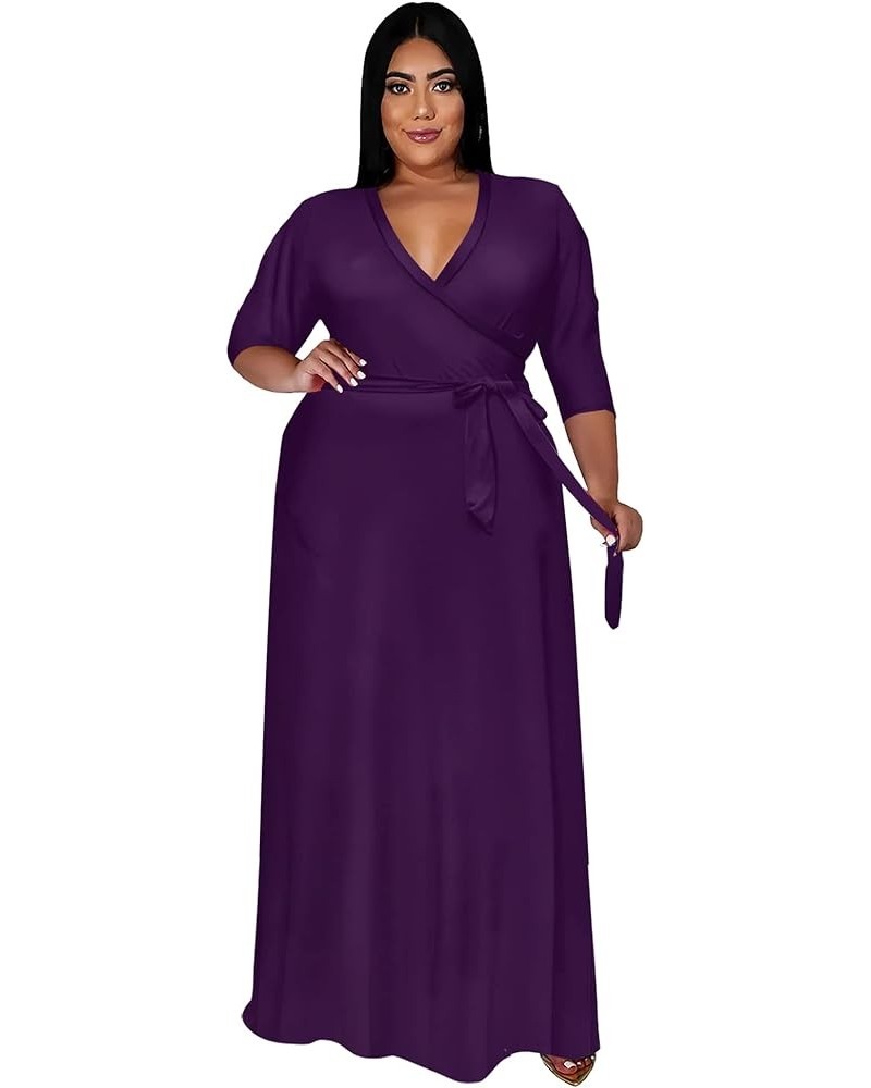 Plus Size Maxi Dress for Women - Summer Dresses Casual 3/4 Sleeve Floral Flowy Long Dress with Belt Pockets XL- 6XL A4-dark P...