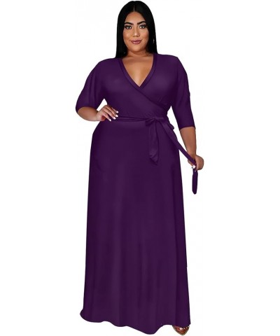 Plus Size Maxi Dress for Women - Summer Dresses Casual 3/4 Sleeve Floral Flowy Long Dress with Belt Pockets XL- 6XL A4-dark P...