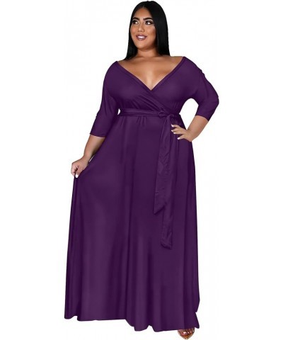 Plus Size Maxi Dress for Women - Summer Dresses Casual 3/4 Sleeve Floral Flowy Long Dress with Belt Pockets XL- 6XL A4-dark P...