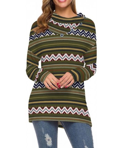 Womens Long Sleeve Button Cowl Neck Casual Loose Tunic Tops Blouse Green Stripe $16.31 Tops