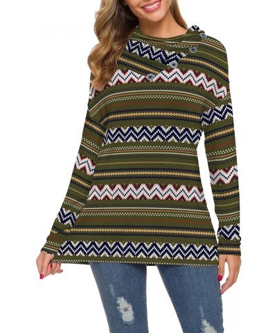 Womens Long Sleeve Button Cowl Neck Casual Loose Tunic Tops Blouse Green Stripe $16.31 Tops