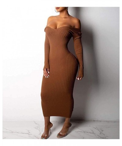 Women's Casual Off Shoulder Long Sleeves Slim Knit Bodycon Sweater Dress Midi Pencil Dress. Brown $15.37 Dresses