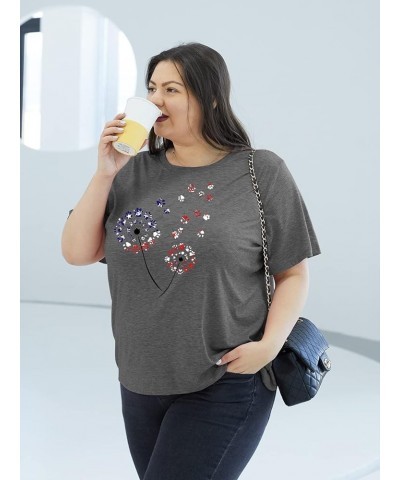 Womens Plus Size Tops Dandelion Tshirt Summer Short Sleeve Crew Neck Loose Casual Tee Shirt A-gery $17.10 T-Shirts