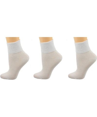 Seamless Ribbed Combed Cotton Turn Cuff, Loose-Fitting Diabetic Socks for Sensitive Feet, Lightweight, Thin Socks White $11.7...