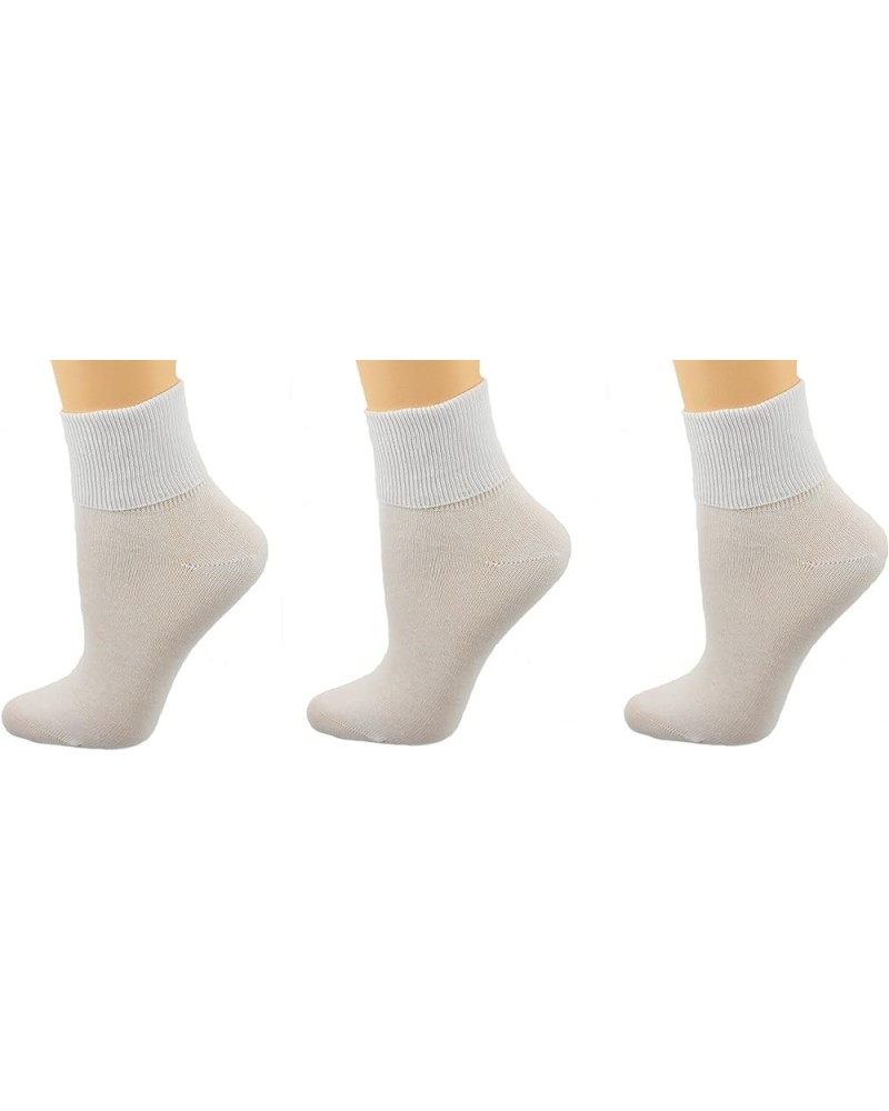 Seamless Ribbed Combed Cotton Turn Cuff, Loose-Fitting Diabetic Socks for Sensitive Feet, Lightweight, Thin Socks White $11.7...