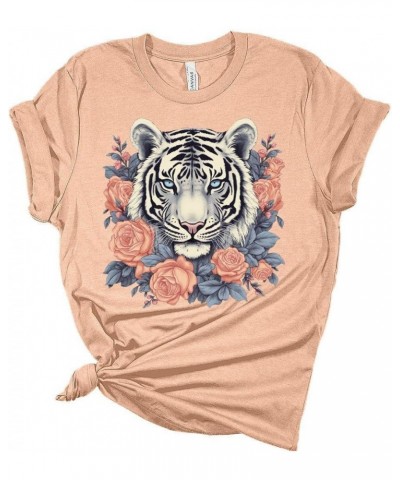 Womens Tiger Shirts Cute Bella Graphic Tees Short Sleeve Floral Summer Tops Casual Crewneck Tshirts Tiger 1 - Heather Peach $...