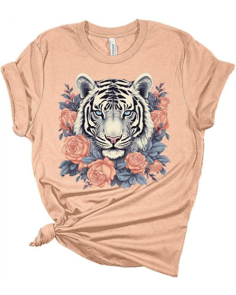 Womens Tiger Shirts Cute Bella Graphic Tees Short Sleeve Floral Summer Tops Casual Crewneck Tshirts Tiger 1 - Heather Peach $...