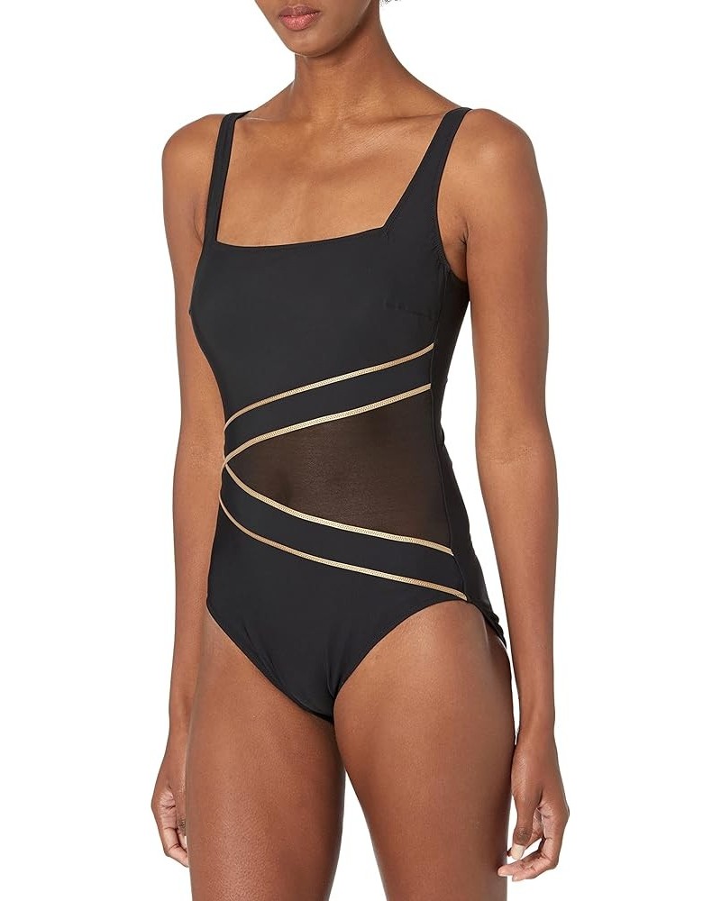 Women's Standard Onyx Square Neck One Piece Black/Gold $33.32 Swimsuits