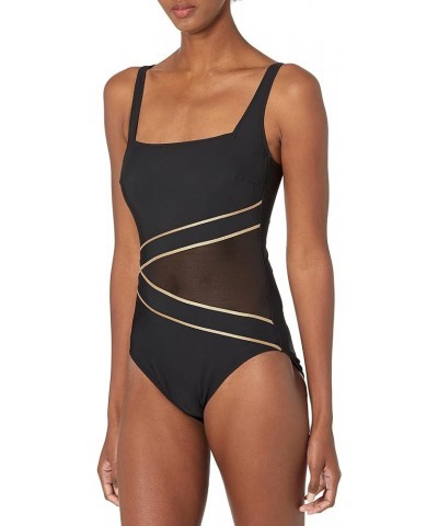 Women's Standard Onyx Square Neck One Piece Black/Gold $33.32 Swimsuits