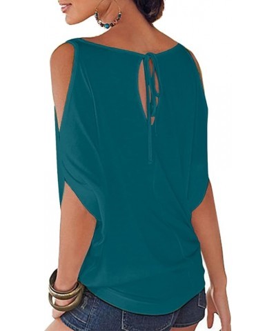 Womens Summer Cold Shoulder Tops Short Sleeve T Shirts Pullover Casual Dolman Blouses Teal $11.00 T-Shirts