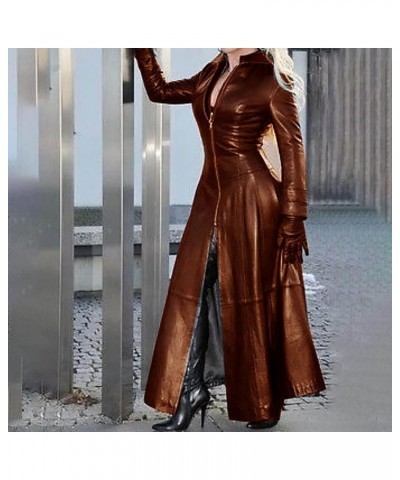 Womens Trench Long Windbreaker Coats for Women Faux Leather Sexy Plain Winter Fall Trench 2024 Q-q4 Brown $10.06 Coats