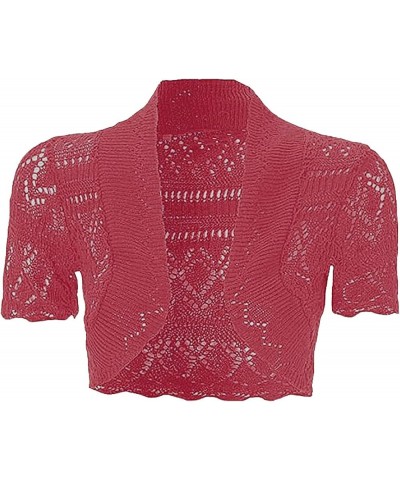 Z98 New Ladies Bolero Crop Shrug Tops Crochet Pointelle Cardigan Women's Top Knitted Short Sleeve Cardi Plus Size Wine $11.73...