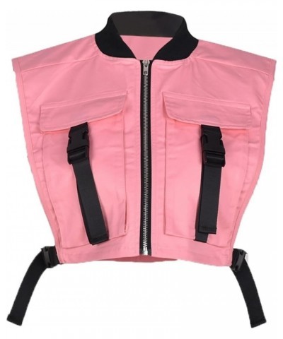 Women's Sleeveless Crop Vest Buckle Zip Up Jacket Cargo Tops with Pockets Pink $15.14 Vests