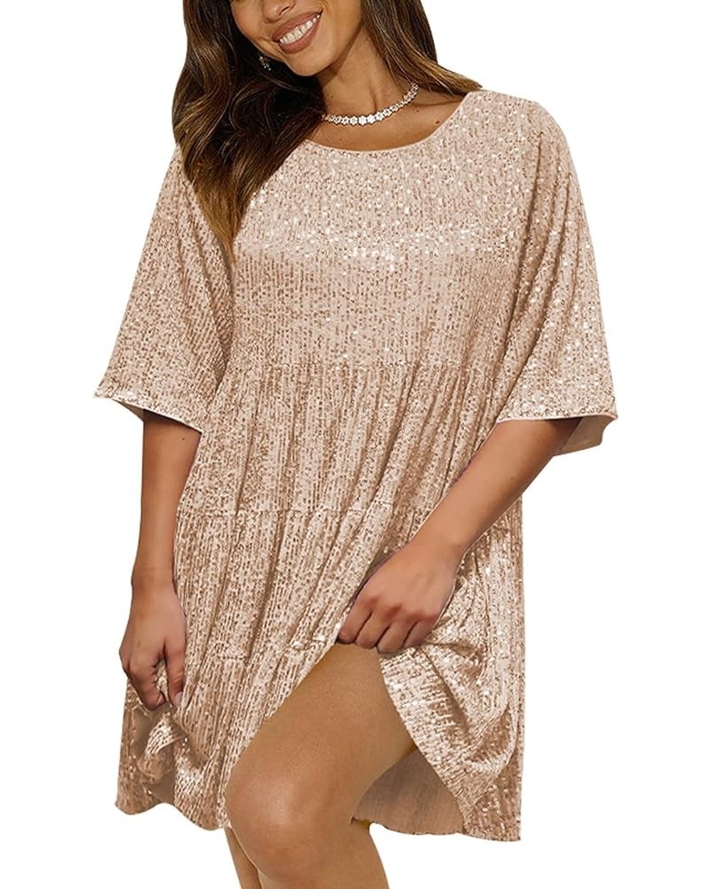 Sequin Babydoll Mini Dress,Sparkly Glitter Dress Short Flowy Tiered Tunic Dress for Women Party Club Night Out Gold $13.94 Dr...