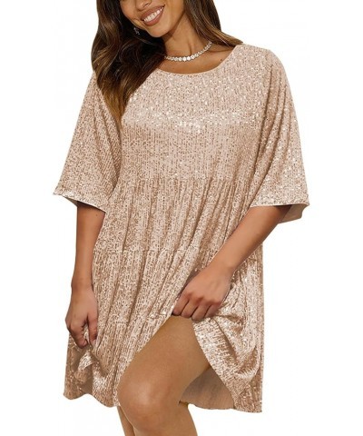 Sequin Babydoll Mini Dress,Sparkly Glitter Dress Short Flowy Tiered Tunic Dress for Women Party Club Night Out Gold $13.94 Dr...