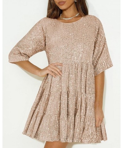 Sequin Babydoll Mini Dress,Sparkly Glitter Dress Short Flowy Tiered Tunic Dress for Women Party Club Night Out Gold $13.94 Dr...