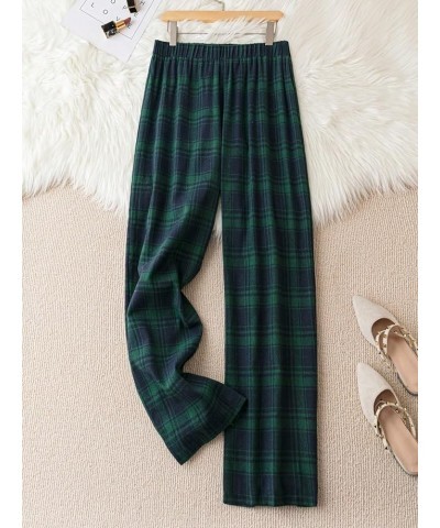 Women's Plus Size Plaid Print Elastic High Waisted Straight Leg Pants Trousers Green $10.50 Pants