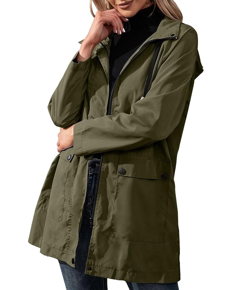 Women's Waterproof Raincoat Drawstring Lightweight Packable Tops Coat Hood Windbreaker Rain Jacket for Hiking Travel A Army G...