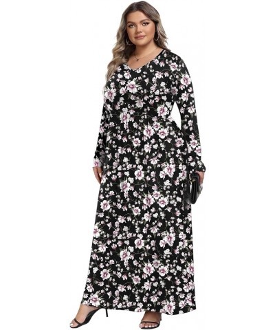 Womens Plus Size Maxi Dresses Long Sleeve Casual V Neck 2023 Fall Winter Soft Loose Fit T-Shirt Dress with Pockets A10-black ...