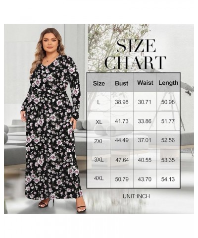 Womens Plus Size Maxi Dresses Long Sleeve Casual V Neck 2023 Fall Winter Soft Loose Fit T-Shirt Dress with Pockets A10-black ...